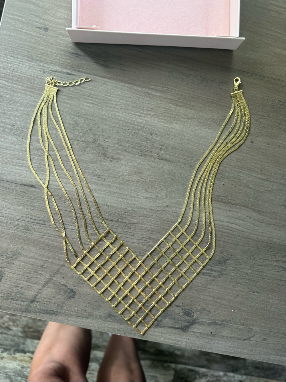 Sheila Fajl geometric gold-tone bib necklace. With box/ card
